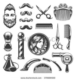 Barber Shop Vector Silhouettes and Icons Set. For Logos, Labels ...