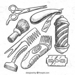 Barber Tools for Haircut black and white vector icon set vector art ...