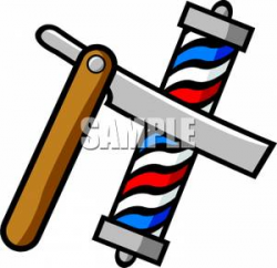 Clipart Image: A Straight Razor and a Barber's Pole