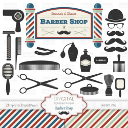Barber Shop Clip Art Set 22 Printable Cliparts & 2 Digital