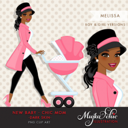 Dark Skin African American Chic Mom Character walking with