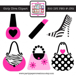Girly Diva Clipart - Graphic Design - Hot Pink Zebra Print Makeup ...