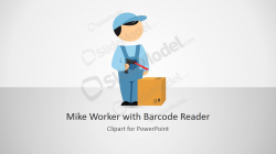 Mike PowerPoint Cartoon Worker with Barcode Reader - SlideModel