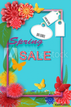 Spring time sale Vertical card with colorful flowers and ...