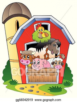 Clip Art Vector - Barn with various farm animals. Stock EPS ...