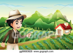 Vector Art - A boy pointing at the barnhouse at the farm. Clipart ...