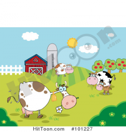 Cow Clipart #101227: Pasture of Grazing Dairy Cows near a Barn and ...