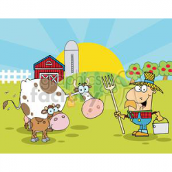 Royalty-Free Country Farm Scene With Cow And Cowman 379301 vector ...