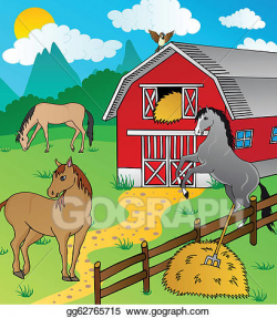 EPS Vector - Barn and horses. Stock Clipart Illustration ...