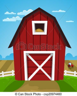 Red Barn and Tractor Clip Art | Clip Art Vector of Red Farm Barn ...