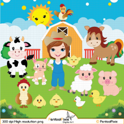 Farm Animals clipart, Farmyard animals, Barn, Sheep, Cow, Horse, Pig ...