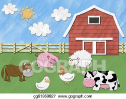 Clip Art - Farm animals stand in front of barnyard on sunny day ...