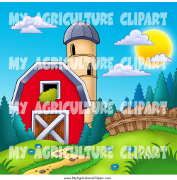 Cartoon Agriculture Clipart of a Silo Granary and a Red Barn by ...
