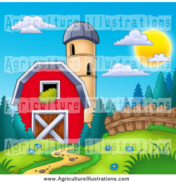 Agriculture Clipart of a Silo Granary and Barn on a Sunny Day by ...