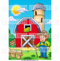 Agriculture Clipart of a Happy White Male Farmer by a Barn and Silo ...
