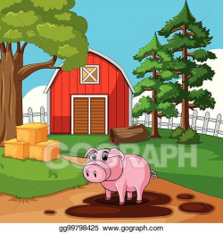 Vector Art - Cute pig playing mud in the farm. Clipart ...