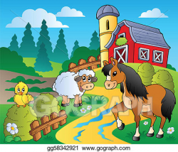 Vector Stock - Country scene with red barn 2. Clipart Illustration ...