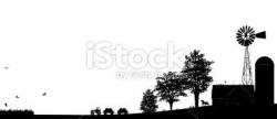 Farm Scene done in Black silhouette with barn Building ...