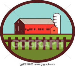 Vector Art - Farm barn house silo oval retro. EPS clipart ...