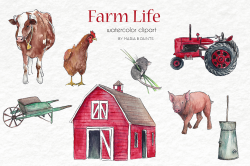 Watercolor Farm Clip Art Set by Maria B | Design Bundles