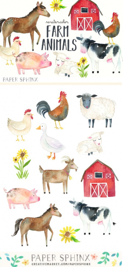 Watercolor Farm Animals Clipart Pack ~ Illustrations ~ Creative Market