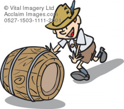 Clipart Illustration of a Man Rolling a Keg
