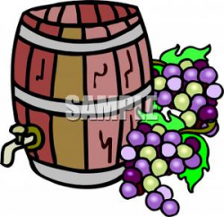 Grapes Near a Barrel of Wine - Royalty Free Clipart Picture