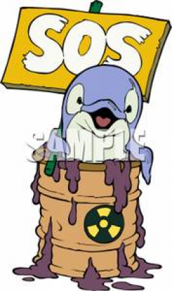 Clipart Image: A Dolphin In a Barrel of Toxic Waste