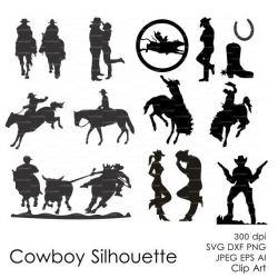 Cowboy Western Silhouettes Clipart (eps, svg, dxf, ai, jpg, png ...