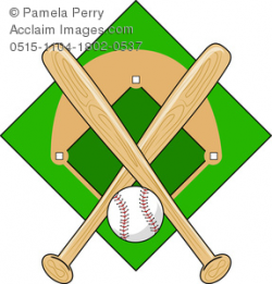 Clip Art Image of a Baseball Design of Wooden Bats Crossed Over a ...