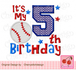 My 5th Birthday Baseball Machine Embroidery Applique Design
