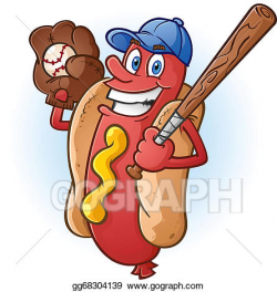 Vector Art - Hot dog baseball cartoon character. Clipart Drawing ...