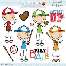 Baseball Boy Stick Figures Cute Digital Clipart Commercial