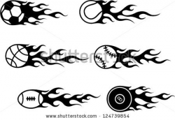 Softball with flames clipart black and white