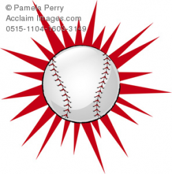 Clip Art Image of a Baseball With a Star Burst