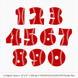 Buy 2 Get 1 Free! Digital Clipart Baseball Numbers Monogram, modern ...