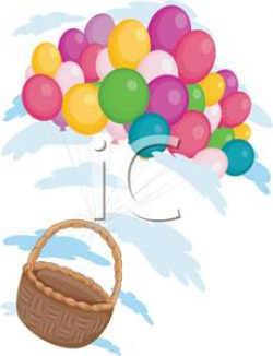 A Basket Floating with a Colorful Balloon Bouquet - Royalty Free ...