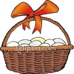 A Basket of Eggs with an Orange Bow Royalty Free Clipart Picture