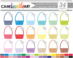 Basket Clipart,Basket with Bow,Colorful Baskets,Scrapbooking Clipart ...