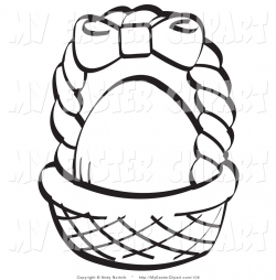 Clip Art of a Coloring Page of Egg in a Brown Easter Basket with a ...
