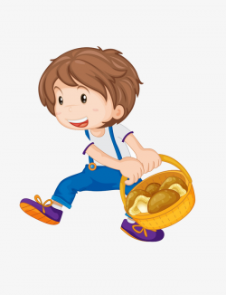 Carry The Mushroom Child, Cartoon, Boy, Basket PNG Image and Clipart ...