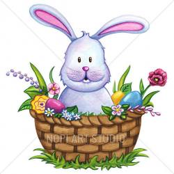 Easter bunny Clip Art, Easter basket with colorful eggs and flowers ...