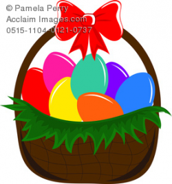 Clip Art Image of an Easter Basket Filled With Dyed Eggs
