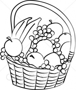 Black and White Fruit Basket Clipart | Wedding Picnic Clipart