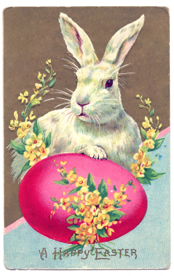 Vintage Easter Clip Art - Big Bunny with Egg - The Graphics Fairy