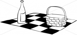 Black and White Picnic Blanket Basket and Wine | Church Activity Clipart