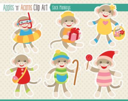 Sock Monkeys Clip Art - color and outlines | Clip art, Swimming gear ...