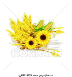 Clip Art Vector - Seasonal design with wheat and sunflower in wicker ...