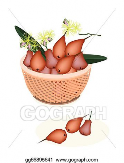 Vector Stock - Brown basket of red water apple. Clipart Illustration ...