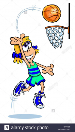 Competitive Cartoon Girl Playing Basketball Smiling Player Stock ...